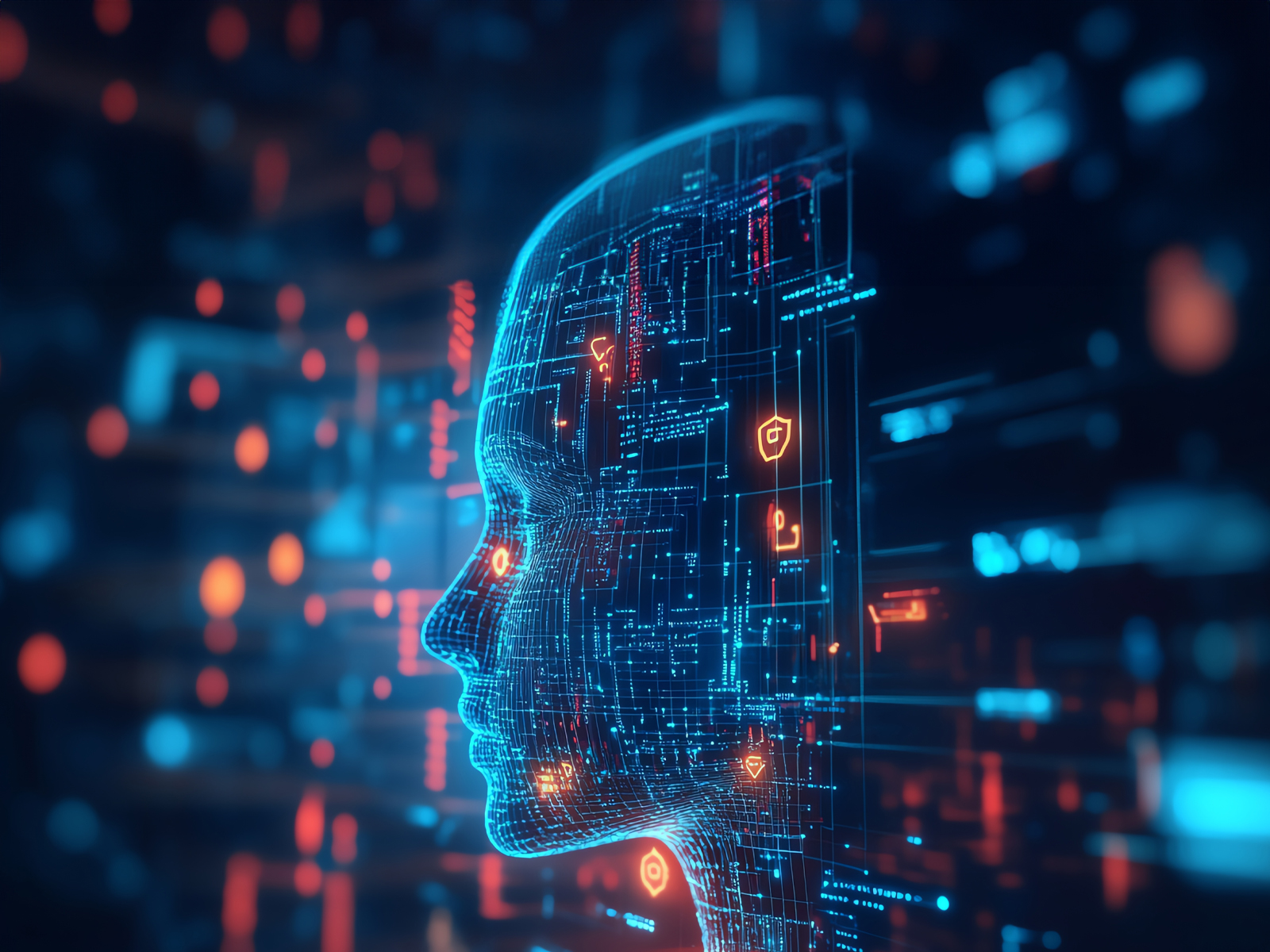 Bild mit digitalen Kopf. Genutzt für das IHK-Aufbauseminar Generative KI Strategien.