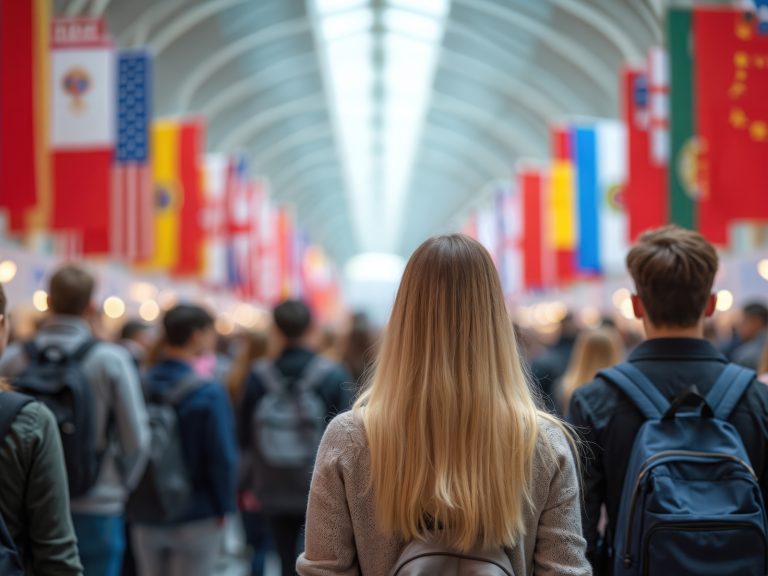 Frau und Flaggen. Bild verwendet für Interkulturelle Kompetenz für Ausbilder